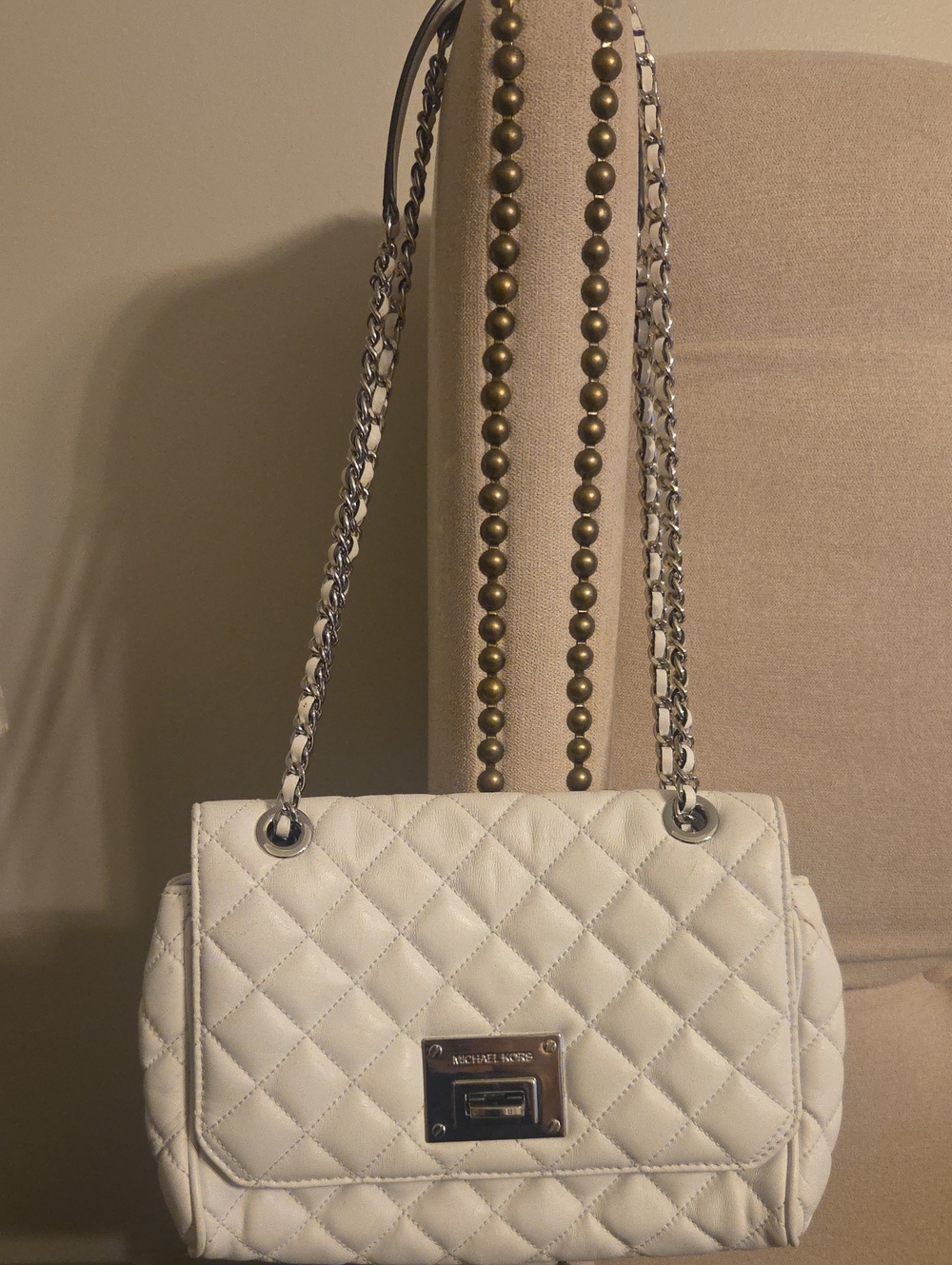 Michael Kors White Quilted Chain-strap Shoulder Bag